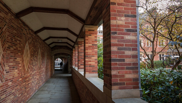 brick covered walkway at Yale Law School