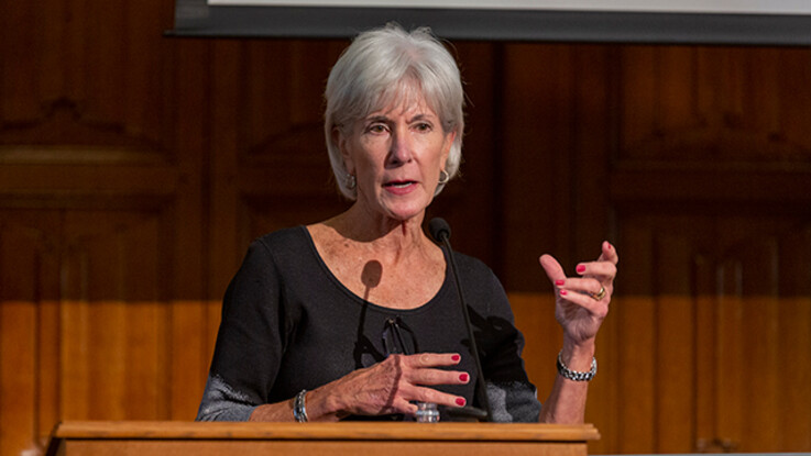 Kathleen Sebelius speaking at podium