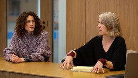 Issa Kohler-Hausmann and Avery Gilbert in the classroom