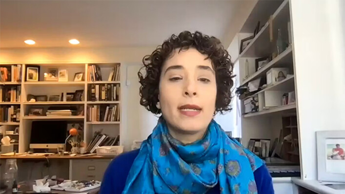 Photo of Miriam Gohara giving presentation on Zoom