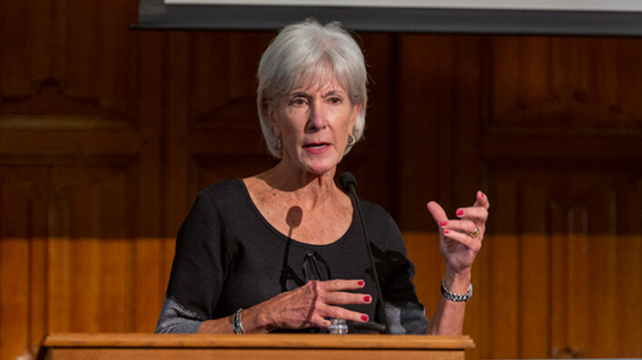 Kathleen Sebelius speaking at podium